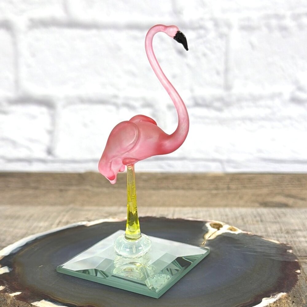 Vintage Pink Flamingo Hand Blown Frosted Art Glass Mirror Base Repair or Parts - Picture 1 of 12